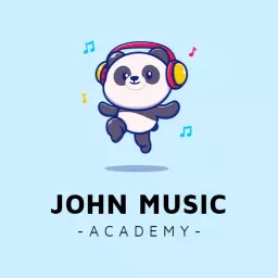 Cute Blue Cartoon Panda Enjoying Music for Academy Logo Template