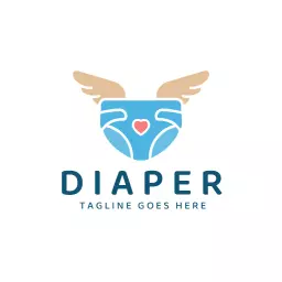 Cute Blue Diaper Design with Angel Wings for Baby Logo Template
