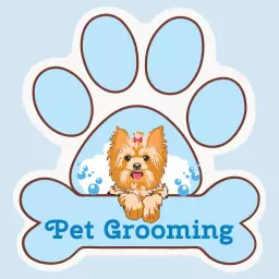 Cute Blue Paw Print with Dog Represents Pet Grooming Sticker Template