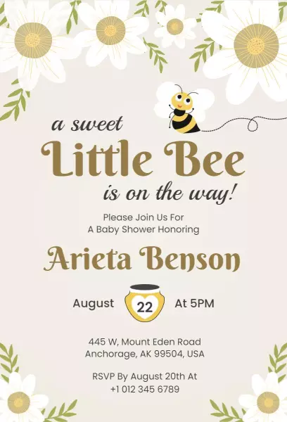Cute Bumblebee Theme Baby Shower Celebration Invitation Template