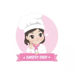 Cute Cartoon Baker with Pink Background for Bakery Shop Logo Template