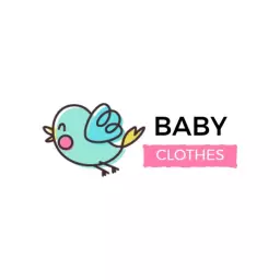 Cute Cartoon Blue Bird Design for Baby Clothes Logo Template