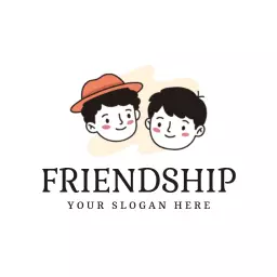 Cute Cartoon Characters Celebrating Friendship and Togetherness Logo Template