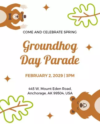 Cute Cartoon Groundhog Day Parade Celebration Poster Template