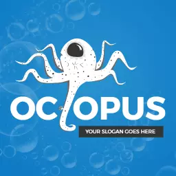 Cute Cartoon Octopus with Blue Background Ocean Logo Template
