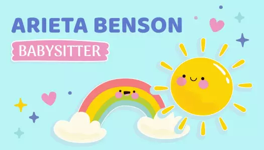 Cute Cartoon Sun and Rainbow Themed Babysitting Business Card Template