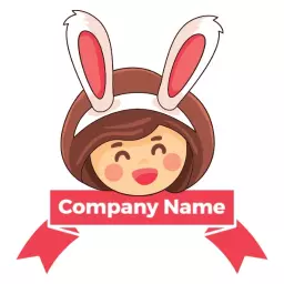 Cute Character Design with Bunny Ears for Playful Branding Logo Template