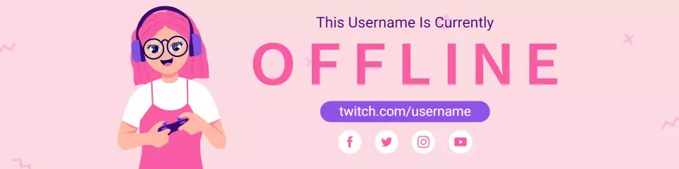 Cute Character with Pink Background Denoting Offline Twitch Banner Template