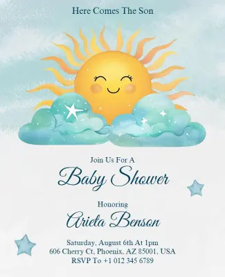 Cute Cloud and Sun Baby Shower Invitation Flyer Template
