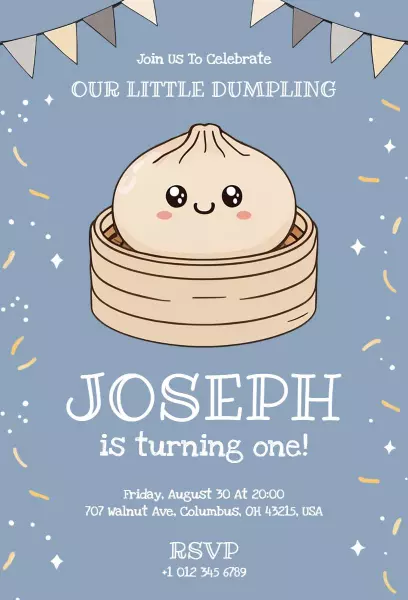 Cute Dumpling Theme 1st Birthday Celebration Invitation Template