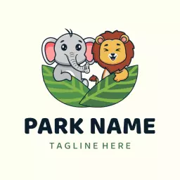 Cute Elephant and Lion Embracing Nature in Safari Logo Template