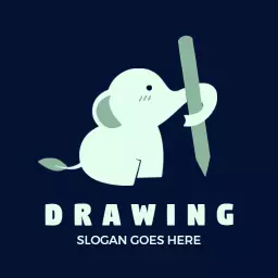 Cute Elephant Holding Pencil Symbolizing Drawing Art Logo Template