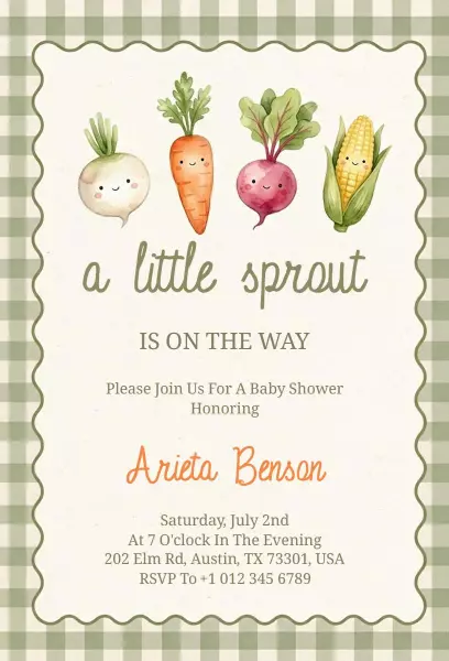 Cute Garden Theme Baby Shower Celebration Invitation Template