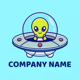 Cute Green Alien in a Spaceship Captivates Children Logo Template