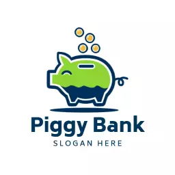 Cute Green Piggy Bank Design Representing Savings Concept Logo Template