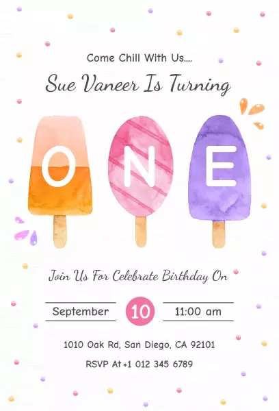 Cute Ice Cream Theme 1st Birthday Celebration Invitation Template