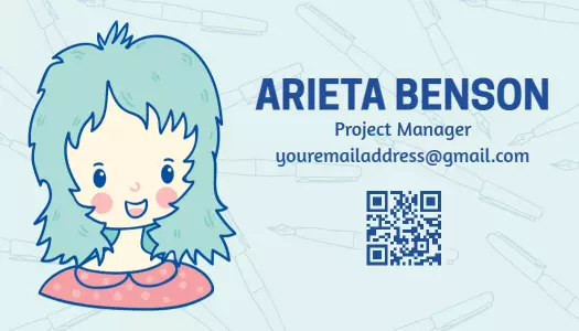 Cute Illustrated Character With QR Code Business Card Template