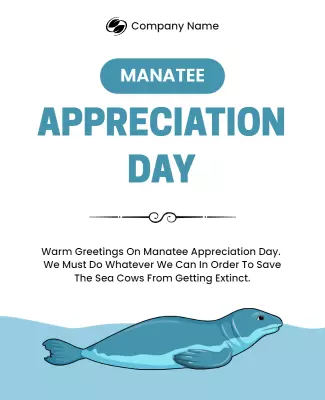Cute Manatee Appreciation Day Conservation Awareness Poster Template