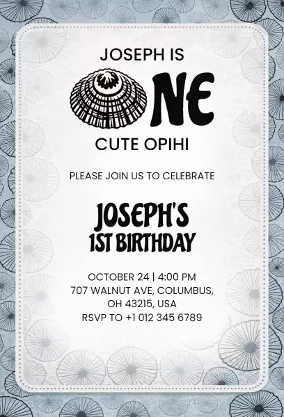 Cute Opihi Themed First Birthday Celebration Invitation Template