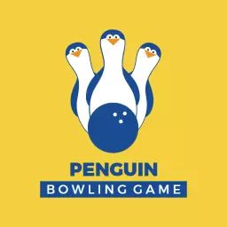 Cute Penguins Playing a Fun Bowling Game Logo Template