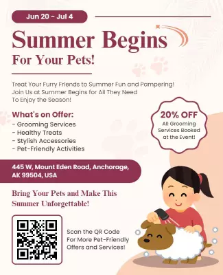 Cute Pet-Themed Summer Pampering Event Poster Template