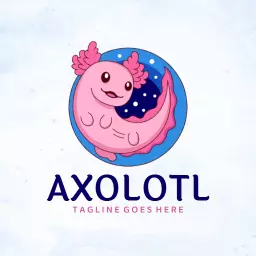 Cute Pink Axolotl Design with Circular Blue Background Logo Template