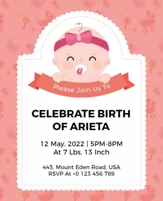 Cute Pink Baby Shower Celebration Invitation Poster Template