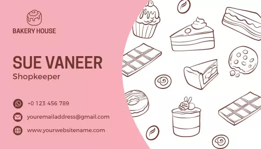 Cute Pink Bakery House Desserts Business Card Template