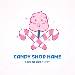 Cute Pink Cotton Candy and Candy Canes Design Logo Template