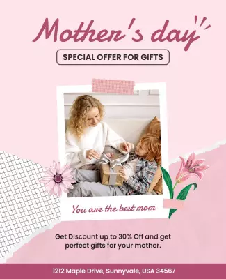 Cute Pink Mother's Day Gift Promotion Poster Template