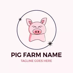 Cute Pink Pig Illustration Highlighting Pig Farm Identity Logo Template