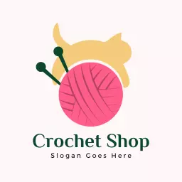 Cute Pink Yarn Ball with Knitting Needles for Crochet Shop Logo Template