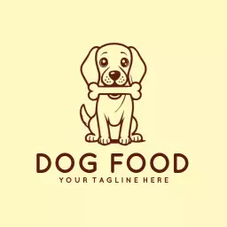 Cute Puppy Holding a Bone in Light Yellow Dog Food Logo Template