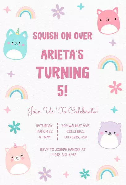Cute Rainbow Unicorn Themed Birthday Celebration Invitation Template