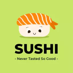 Cute Sushi Character with Orange Toppings on Green Background Logo Template