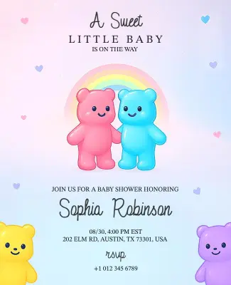 Cute Teddy Bear Baby Shower Flyer Template