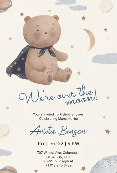 Cute Teddy Bear Themed Baby Shower Celebration Invitation Template