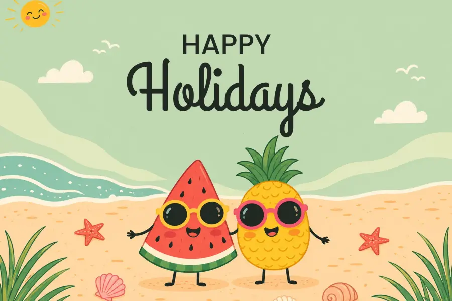 Cute Tropical Happy Holidays Beach Postcard Template
