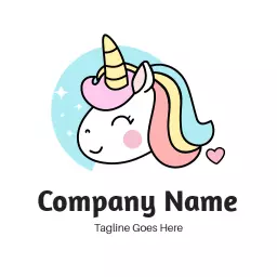 Cute Unicorn Character with Colorful Mane and Stars Logo Template