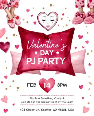 Cute Valentine's Day PJ Party Flyer Template
