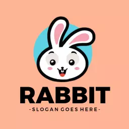 Cute White Rabbit Character with Playful Expression Logo Template