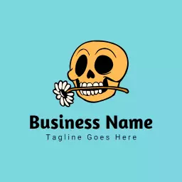 Cute Yellow Skull Holding a Flower for Creative Business Logo Template