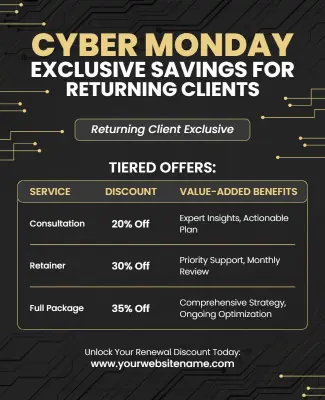 Cyber Monday Savings for Returning Clients Flyer Template