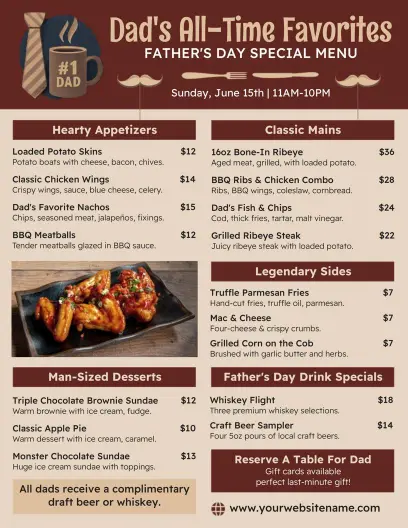 Dad's All-Time Favorites Menu Flyer Template