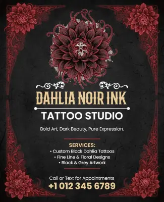 Dahlia Noir Ink Tattoo Studio Custom Design Services Flyer Template