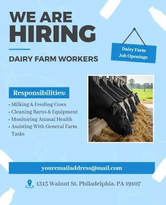 Dairy Farm Workers Hiring Announcement Flyer Template