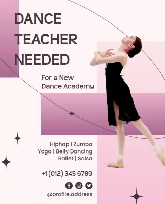 Dance Teacher Recruitment Flyer for New Academy Template