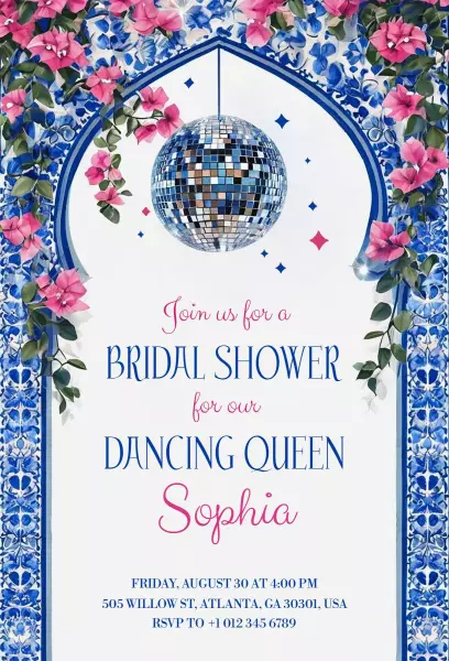 Dancing Queen Disco Themed Bridal Shower Invitation Template