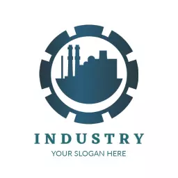 Dark Blue Industrial Design Featuring Factory Elements Logo Template