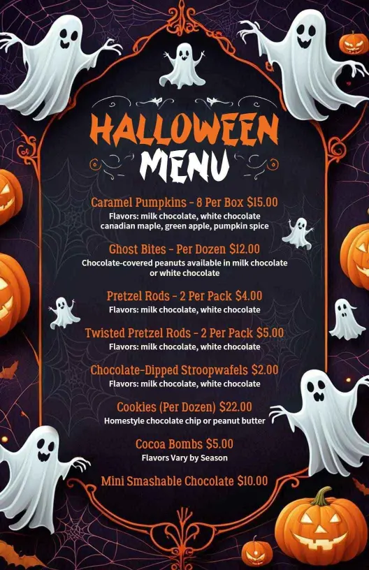 Dark Halloween Ghosts and Pumpkin Theme Party Menu Template